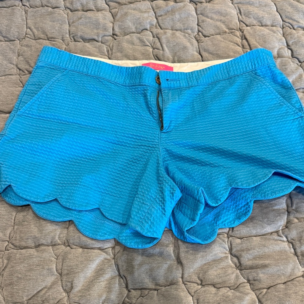 Lilly Pulitzer Vibrant Blue Scalloped High Waist Shorts